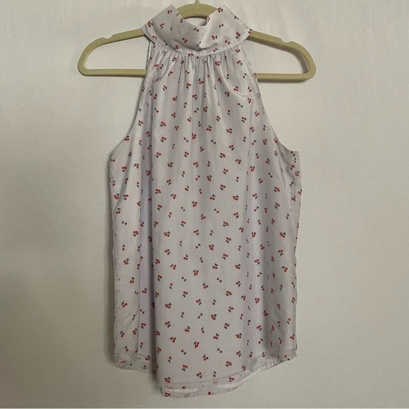 J. Crew Silk Blend Cherry Print Sleeveless HighTie Neck Halter Blouse Top - Picture 4 of 14
